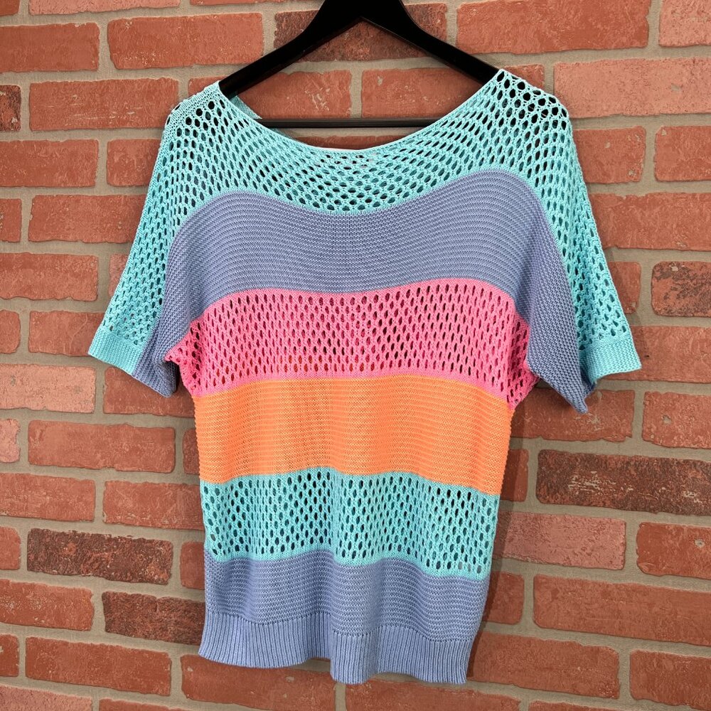 Short Sleeve Color Block Striped Sweater - Size Small - Picture 4 of 8